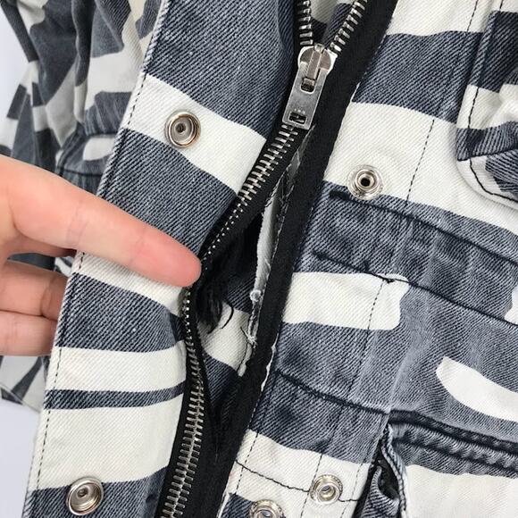IRO Ourlandos Jacket 38/US 8 Striped Zebra Denim Snap Zip Front Quartet Pockets - Picture 9 of 12